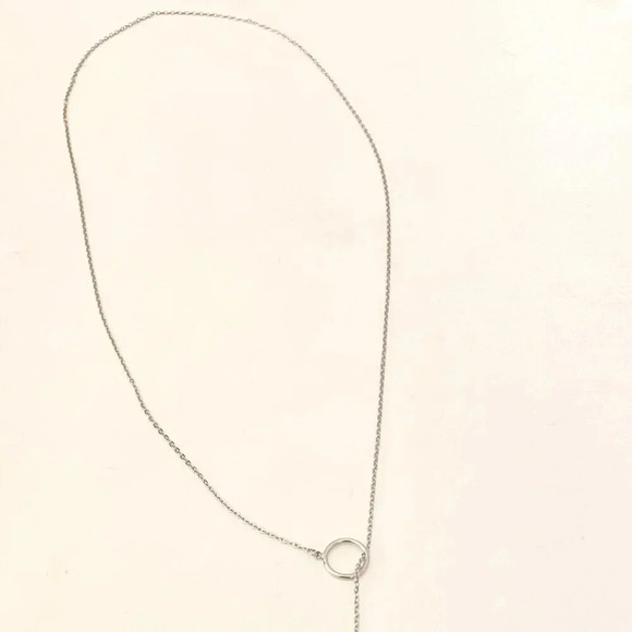 925 Sterling Silver Long Bar Lariat Necklace Long Drop Circle & Bar Necklace - Picture 5 of 9